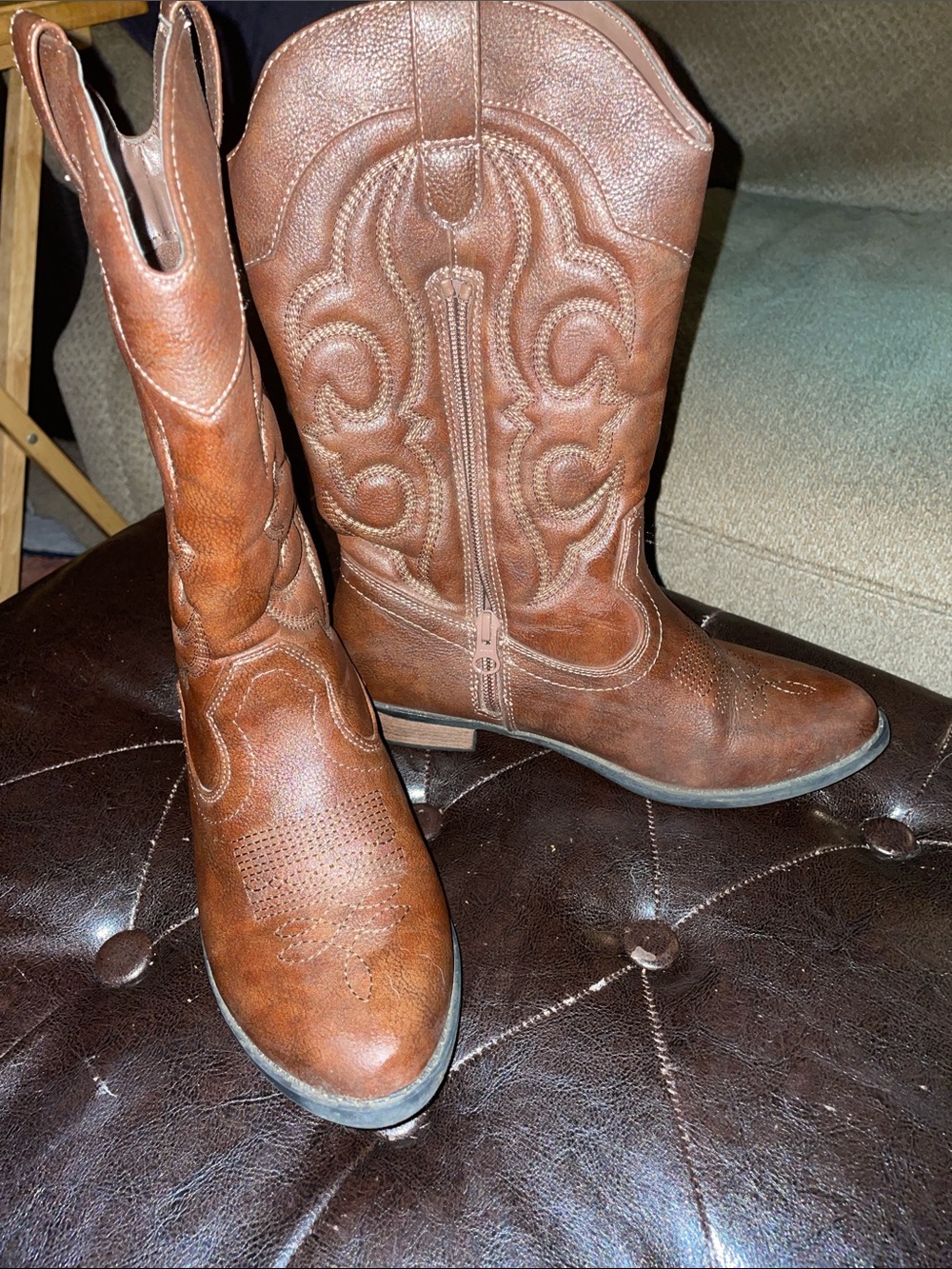 Cat & Jack Brown Embroidered Kids Western Boots